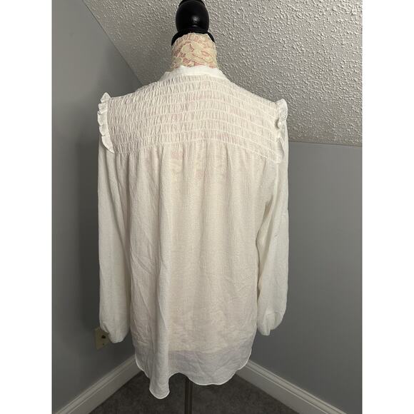 NWT Max Studio Smocked Tie Front Long Sleeve Blouse Ecru Ivory Sz Large $98 - Picture 4 of 9